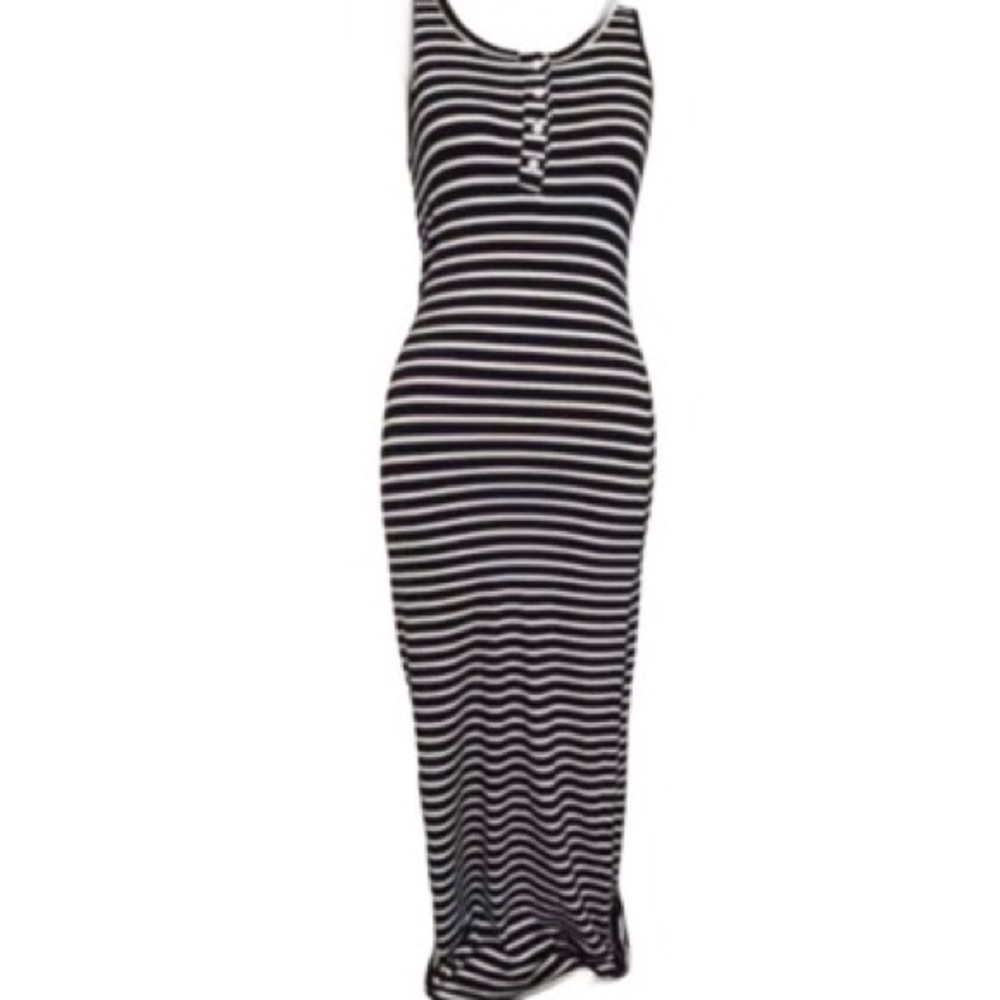 Hearts & Hips- Black and White Striped Maxi Dress